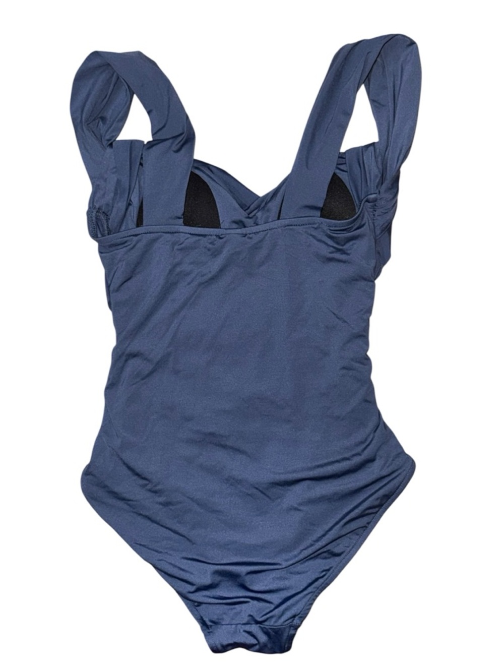 Badgley Mischka Drape Maillot Navy Ruched One-Piece Swimsuit, Size 4 - Picture 2 of 8